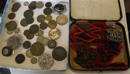 Qty of medals, coins & a watch